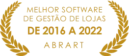 Selo melhor software de gestão de loja de 2016 a 2022. Abrart.